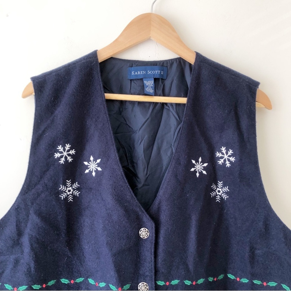 Karen Scott Vintage Christmas Snowman Navy Blue Felt Vest 2X Plus Size Winter - Picture 7 of 13